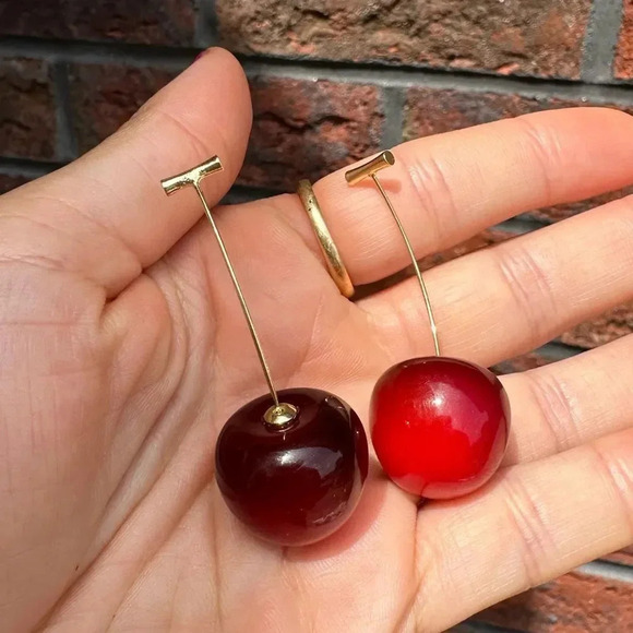 Cherry Red Drop Earrings - Picture 6 of 9
